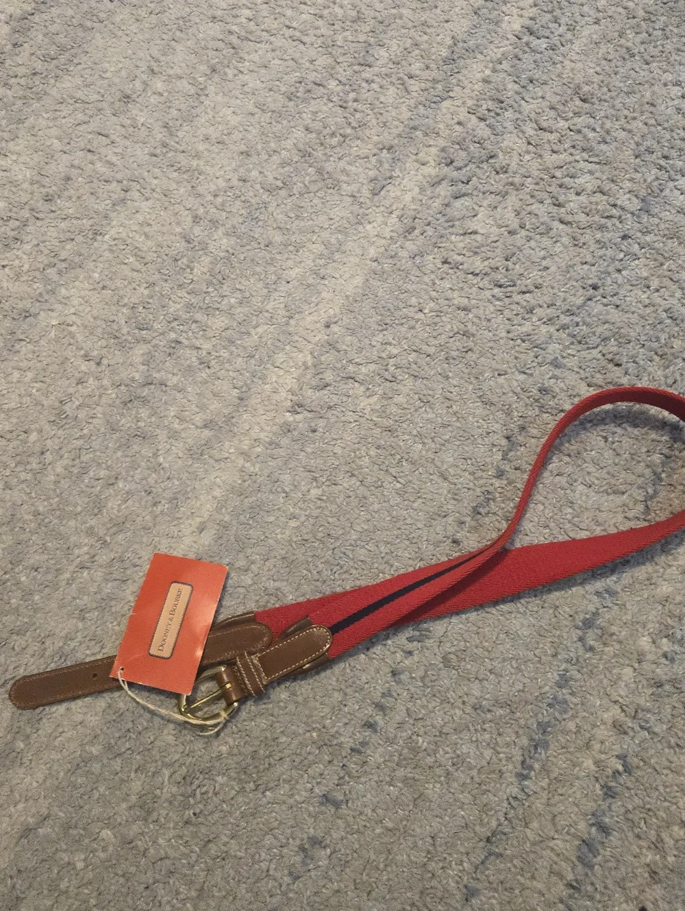Vintage Dooney & Bourke Red Navy Striped Leather Canvas Belt Size 36